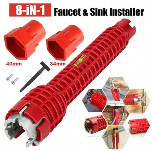8-in-1 Multipurpose Faucet & Sink Installer Tool, Red, Sleeves, Extractor
