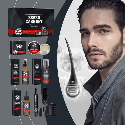 Beard Care Set for Men - Balm, Oil, Mousse, Spray, Plant Extract, Fresh Aroma